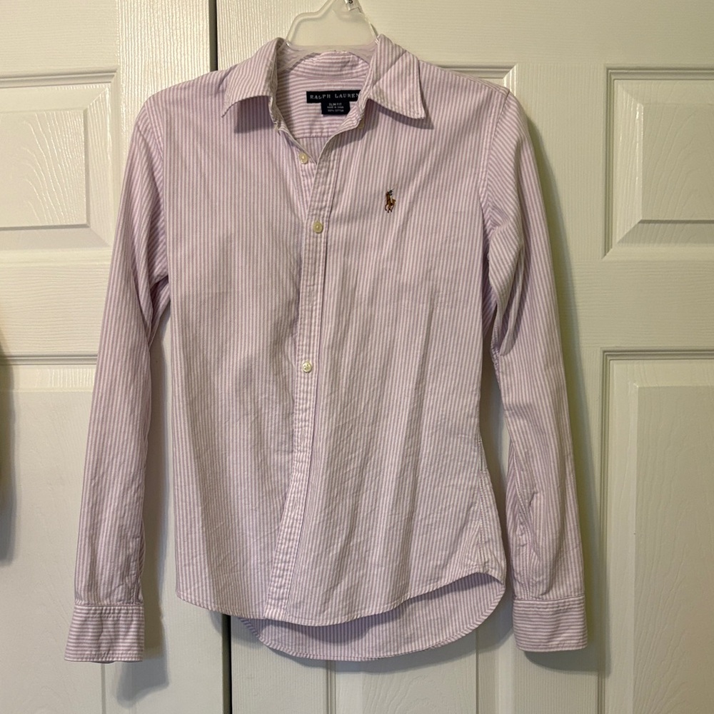 Ralph Lauren Lavender and White Striped Button-Down Shirt
